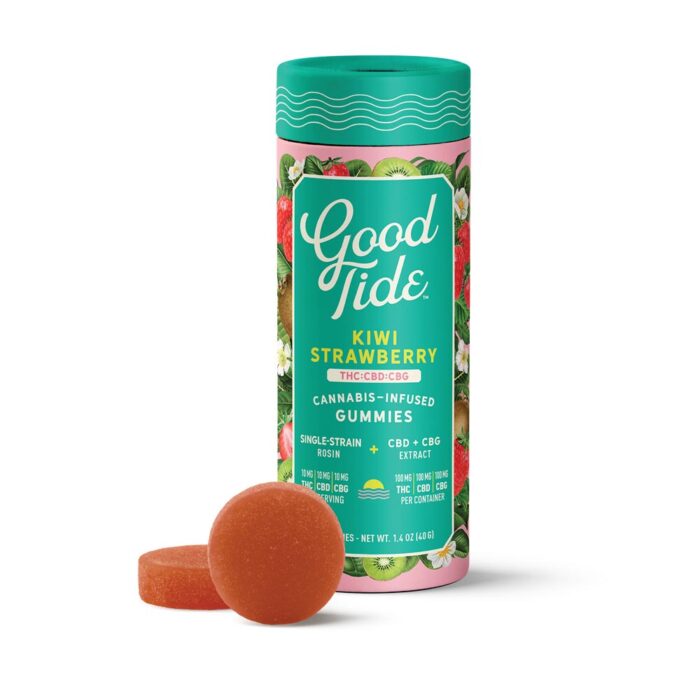 product_e819ec3f-be7e-4598-9106-b58fe1d9bc4c Good Tide Rosin Gummies 1:1:1 Kiwi Strawberry THC:CBD:CBG 100mg - Image 1