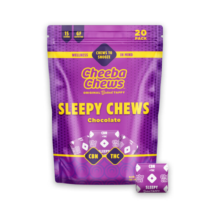 product_f5b569fe-2d0d-4f2f-8902-39dcc652d757 Cheeba Chews Chocolate Chews 1:1 Sleepy THC:CBN 100mg - Image 1