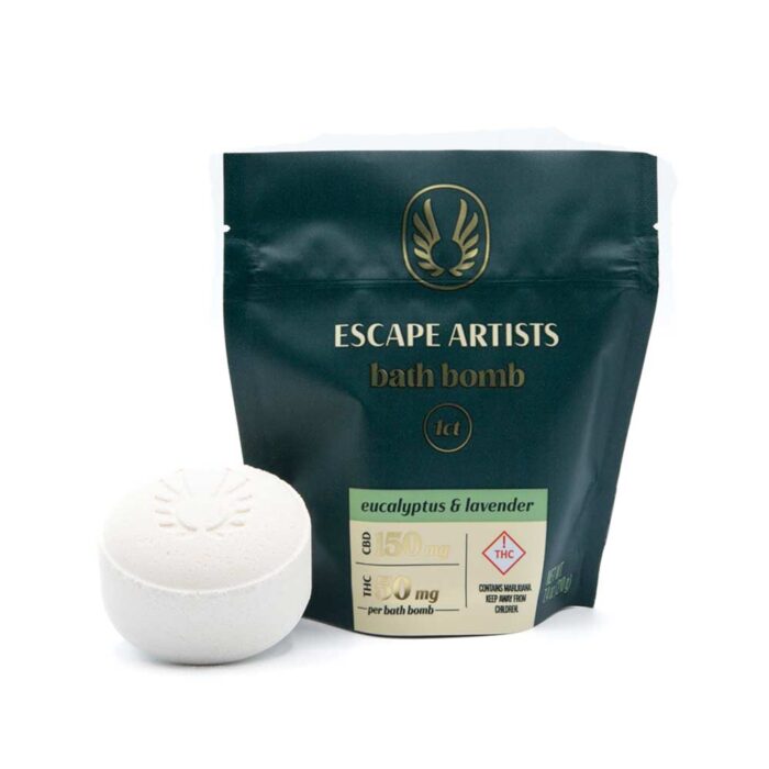 product_c86ed825-c399-4893-98ff-19ba125aff9e Escape Artist Bath Bomb 3:1 Eucalypus & Lavender CBD:THC 50mg - Image 1
