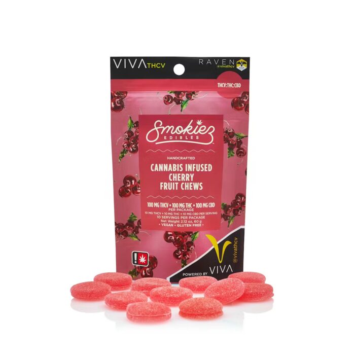 product_272923ee-7379-4f21-b5c6-a3f6335ccc65 Smokiez Chews 1:2 THCV:THC Cherry 100mg - Image 1