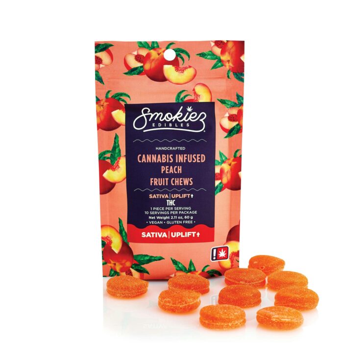 product_80d8ef8c-f039-4bd5-bf10-20ea4479b01e Smokiez Chews Sativa Peach 100mg - Image 1