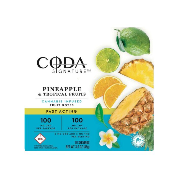 product_ee5b4b4a-3cba-42b3-95b9-81063a5afabb Coda Fruit Notes 1:1 CBD:THC Pineapple & Tropical Fruits 100mg - Image 1