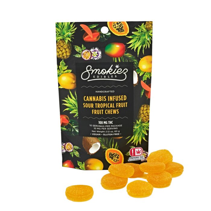 Smokiez Chews Sativa Sour Tropical 100mg - Image 1