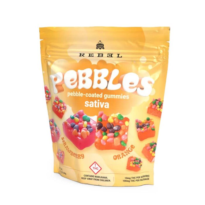Rebel Pebbles Gummies Sativa Strawberry   Orange 100mg - Image 1
