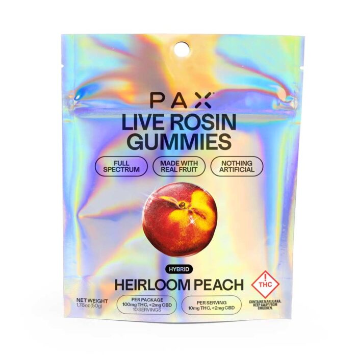 Pax Live Rosin Gummies Hybrid Heirloom Peach 100mg - Image 1